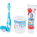 Aquafresh Dent de Lait zubní pasta 50 ml + kartáček + kelímek, modrý set pro děti