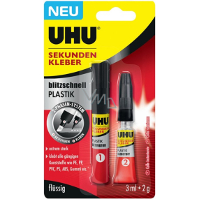 Uhu Super Glue Plastic ultrarychlé dvoufázové sekundové lepidlo pro lepení plastů 3 ml + 2 g