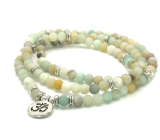 108 Mala Amazonit + Óm symbol náhrdelník modlitební šperk pružný, přírodní kámen 6 mm
