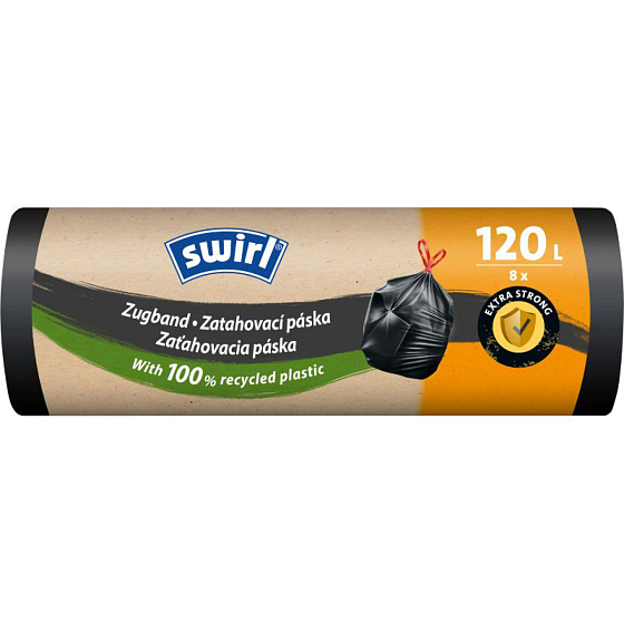 Swirl extra silné zatahovací pytle na odpad 120 l, 70 × 100 cm, 33 µ, 8 ks