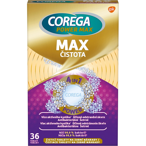 Corega Power Max Max Čistota tablety na čištění zubních náhrad, 36 ks
