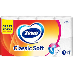 ZEWA Classic Soft toaletní papír, 3vrstvý, 8 rolí