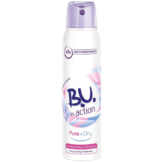 B.U. In Action Pure + Dry antiperspirant deodorant sprej pro ženy 150 ml