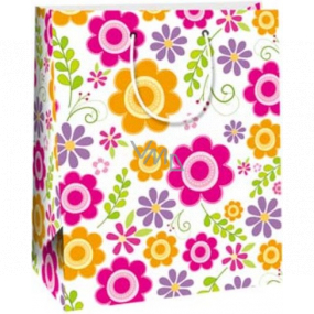 Ditipo Dárková papírová taška 26,4 x 32,4 x 13,7 cm Růžové, oranžové, fialové květy