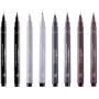 Uni Pin Creative Strokes Calligraphy Sada kreslících linerů se speciálním inkoustem Černá 0,6 a štětec/ Světle šedá 0,5 a štětec/ Tmavě šedá 0,5 a štětec/ Sepia 0,5 a štětec 8 kusů