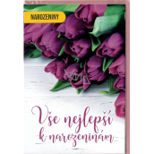 Nekupto Přání k narozeninám Fialové tulipány 115 x 170 mm