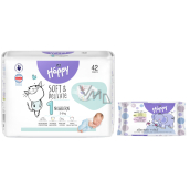 Bella Happy Newborn 1 2 - 5 kg plenkové kalhotky pro děti 42 kusů + Bella vlhčené ubrousky pro děti 10 kusů