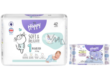 Bella Happy Newborn 1 2 - 5 kg plenkové kalhotky pro děti 42 kusů + Bella vlhčené ubrousky pro děti 10 kusů