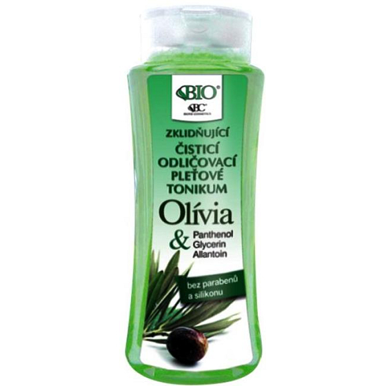 Bione Cosmetics Olívia & Panthenol zklidňující čisticí odličovací pleťové tonikum pro všechny typy pleti 255 ml