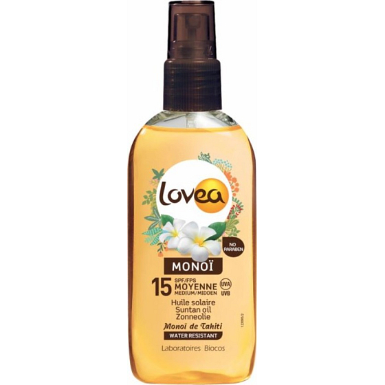 Lovea Bio Monoi SPF15 voděodolný opalovací olej ve spreji 125 ml