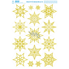 Arch Vánoční samolepka, okenní fólie bez lepidla Hvězdy zlaté s glitry 35 x 25 cm