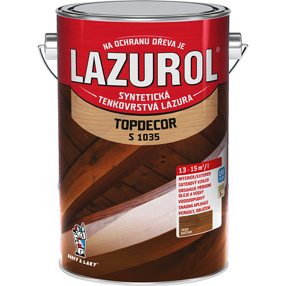 Lazurol Topdecor S1035 tenkovrstvá lazura na dřevo T020 kaštan, 4,5 l