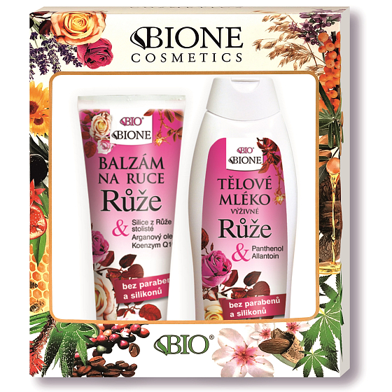 Bione Cosmetics Růže tělové mléko 500 ml + balzám na ruce 205 ml, kosmetická sada