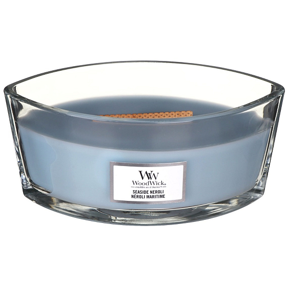 WoodWick Seaside Neroli - Pobřežní neroli vonná svíčka s dřevěným širokým knotem a víčkem sklo loď 453 g