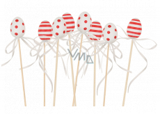 Vajíčko s proužky a puntíky červeno-bílé zápich 4 cm + špejle, různé motivy