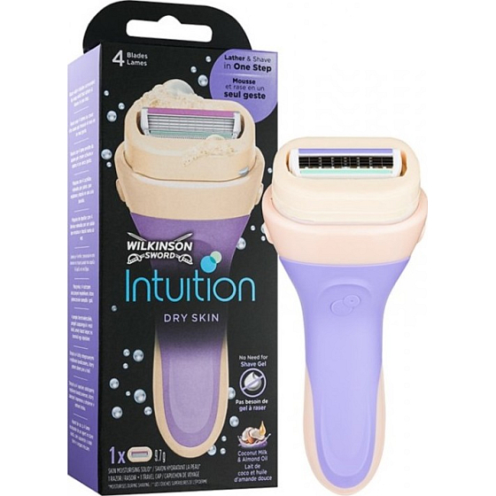 Wilkinson Intuition Dry Skin Coconut Milk & Almond Oil holicí strojek 4 břitý pro ženy + náhradní hlavice 1 kus