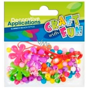Craft with fun Ozdobné korálky plastové s průvlekem 1 mm barevné korálky, květinky a srdíčka mix 20 g