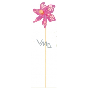 Větrník s průhledným vzorem růžový 9 cm + špejle 1 kus