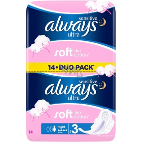 Always Sensitive Ultra Night Duo hygienické vložky s křidélky 14 kusů