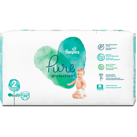 Pampers Pure Protection velikost 2, od 4-8 kg plenkové kalhotky 39 kusů