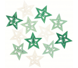 Hvězda dřevěná zeleno-přírodní 4 cm 12 kusů