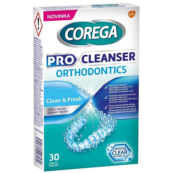 Corega Pro Cleanser Clean & Fresh čisticí tablety na ortodontické pomůcky 30 kusů