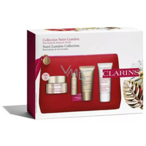 Clarins Nutri-Lumiére revitalizační denní krém 50 ml + vyživující krém 10 ml + vyživující noční krém 15 ml + pečující krém na ruce a nehty 30 ml + kosmetická taštička, kosmetická sada pro ženy