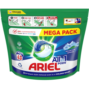 Ariel All in 1 Pods Mountain Spring gelové kapsle na praní bílého a světlého prádla 63 kusů