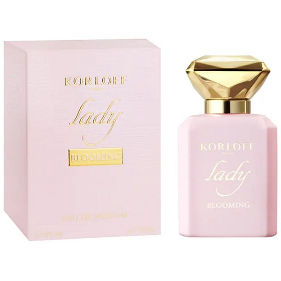 "Parfémovaná voda Korloff Lady Blooming pro ženy, 50 ml. Květinová a svěží vůně, která ztělesňuje ženskost a eleganci, ideální pro každodenní nošení a dodá pocit svěžesti a jemnosti.