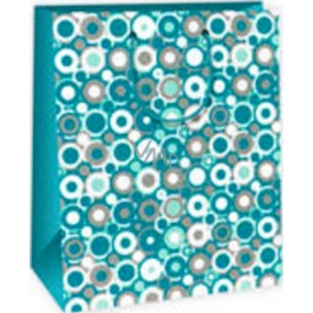 Ditipo Dárková papírová taška 26,4 x 13,7 x 32,4 cm zeleno bílo šedá kolečka