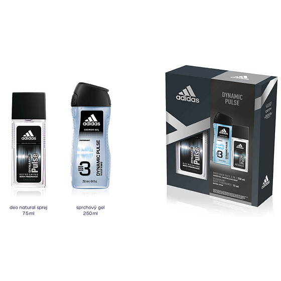 Adidas Dynamic Pulse parfémovaný deodorant sklo pro muže 75 ml + sprchový gel 250 ml, kosmetická sada