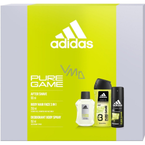 Adidas Pure Game voda po holení 100 ml + deodorant sprej 150 ml + sprchový gel 250 ml, kosmetická sada pro muže