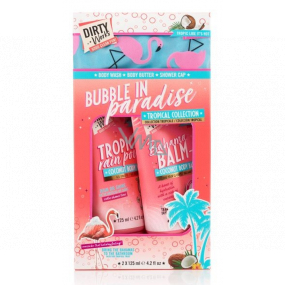 Dirty Works Bubble In Paradise sprchový gel 125 ml + tělové mléko 125 ml + koupací čepice 1 kus, kosmetická sada