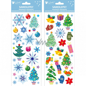 Samolepky vánoční barevné s glitrem 13 x 34,5 cm