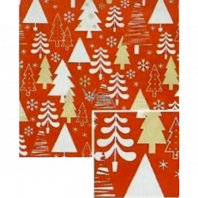 Nekupto Dárkový balicí papír vánoční 70 x 200 cm Červený bílé, zlaté stromky