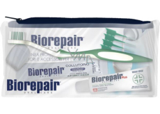 Biorepair Plus Total Protection zubní pasta pro ochranu před zubním kazem 15 ml + zubní kartáček 1 kus + ústní voda 12 ml + zubní nit 1 kus + ohebná párátka 5 kusů, cestovní balení taštička