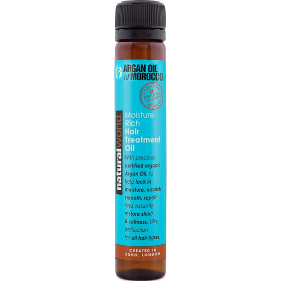 Natural World Argan Oil of Morocco Moisture Rich Hair Treatment Oil čistý marocký arganový olej na vlasy 25 ml