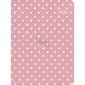 Albi Diář 2018 týdenní Růžový s puntíky 12,5 cm × 17 cm × 1,1 cm