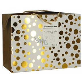 Dárková papírová taška krabice 18 x 12 x 9 cm uzavíratelná, se zlatými kolečky