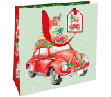 Nekupto Dárková papírová taška luxusní 23 x 23 cm Vánoční auto s dárky
