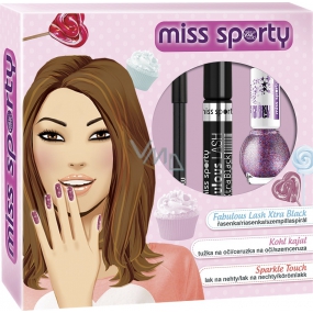 Miss Sporty Fabulous Lash Xtra Black řasenka 001 Xtra Black 8 ml + Khol Kajal tužka na oči 001 černá 1,5 g + Sparkle Touch lak na nehty 889 7 ml, kosmetická sada