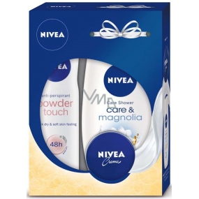 Nivea Care & Magnolia sprchový gel 250 ml + Powder Touch antiperspirant sprej 150 ml + krém 30 ml, kosmetická sada