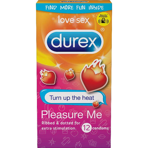 Durex Pleasure Me kondom s vroubky a výstupky pro stimulaci obou partnerů, nominální šířka: 56 mm 12 ks