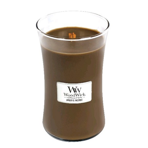 WoodWick Amber & Incense - Ambra a kadidlo vonná svíčka s dřevěným knotem a víčkem sklo velká 609 g