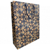 Nekupto Dárková kraftová taška 37 x 28 x 10 cm Modré čtverce 632 KHL