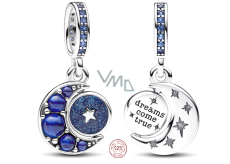 Charm Sterlingové stříbro 925 Půlměsíce s královskou modří, hvězdně modrým a světlíkově modrým krystalem, přívěsek na náramek vesmír