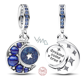 Charm Sterlingové stříbro 925 Půlměsíce s královskou modří, hvězdně modrým a světlíkově modrým krystalem, přívěsek na náramek vesmír