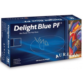 Aurelia Delight Blue PF Rukavice vinylové jednorázové bez pudru velikost S box 100 kusů