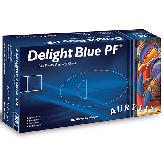 Aurelia Delight Blue PF Rukavice vinylové jednorázové bez pudru velikost S box 100 kusů