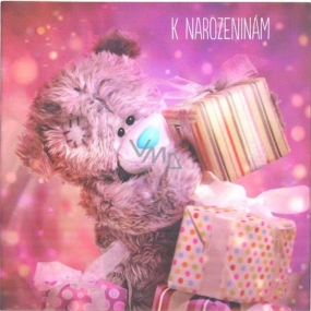 Me to You Blahopřání do obálky 3D K narozeninám, Medvídek s dárečky 15,5 x 15,5 cm